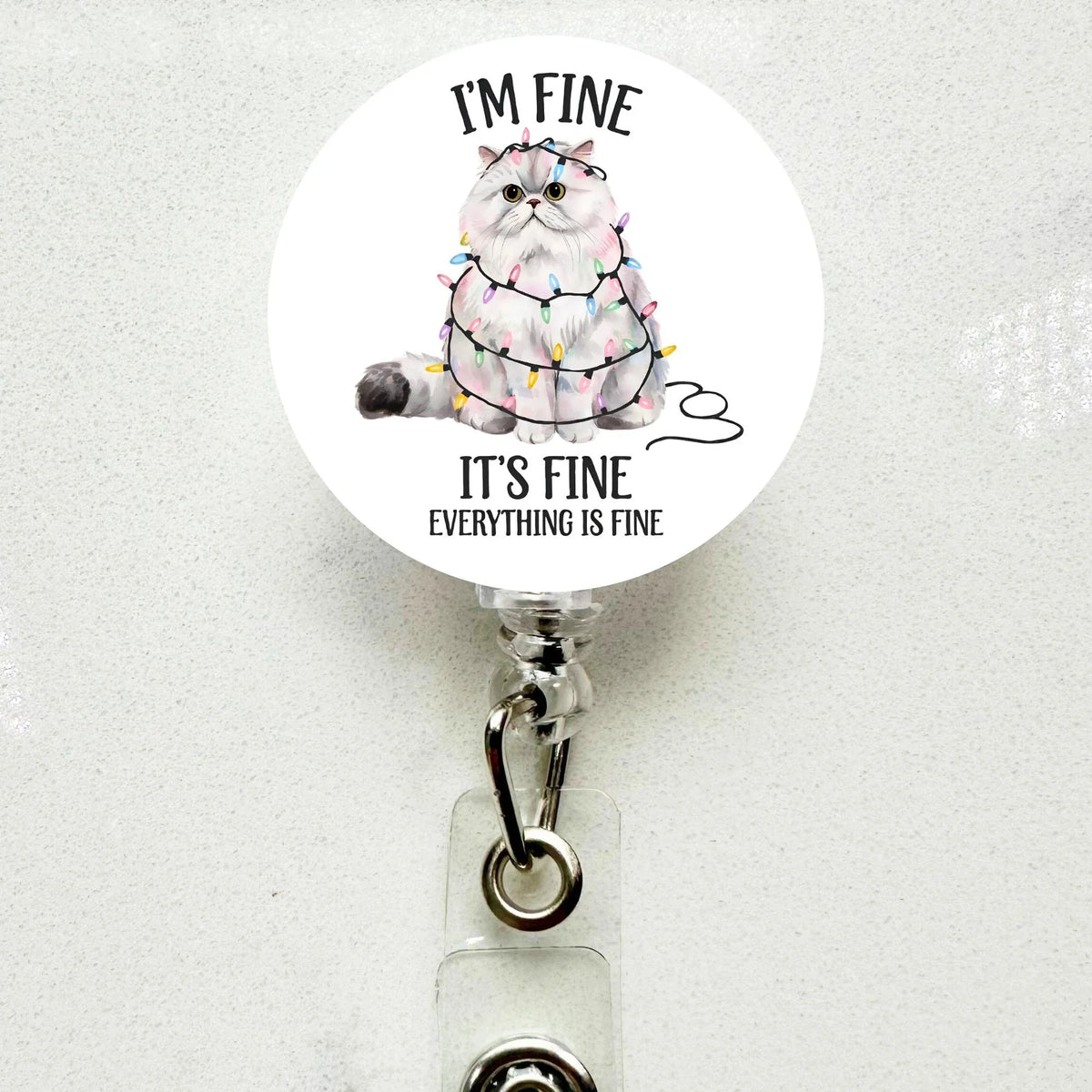Cat I'm Fine Nurse Badge Reel