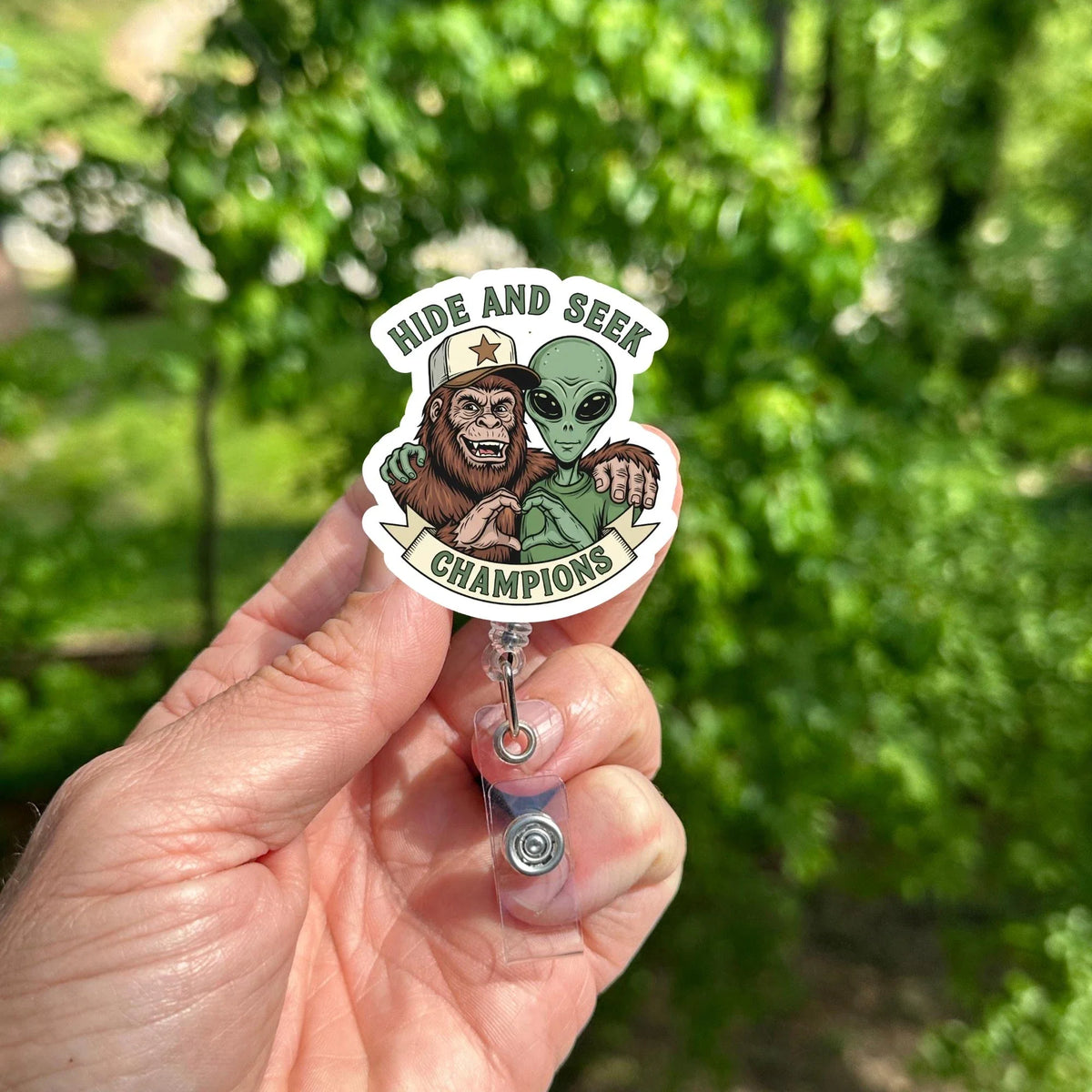 Bigfoot Alien Sasquatch UFO Badge Reel