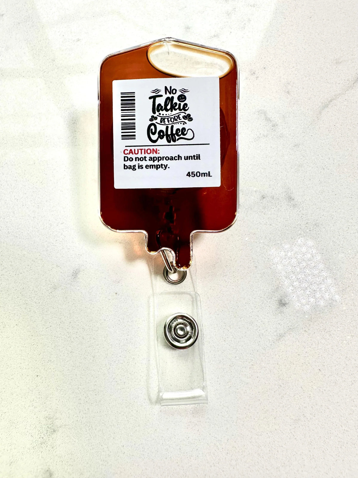 No Talkie Before Coffee IV Bag Badge Reel