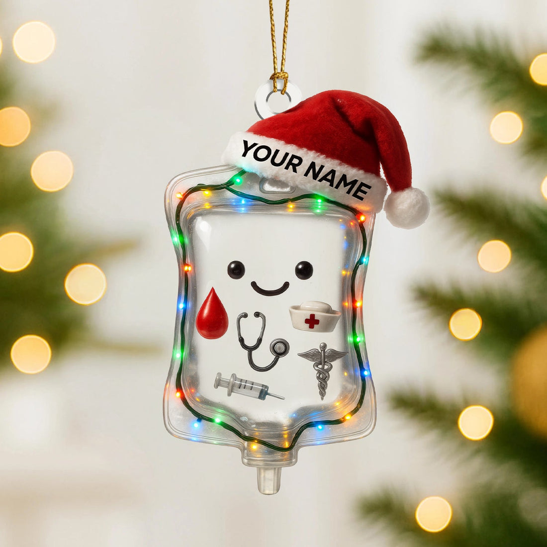 Personalized IV Bag Santa Hat Christmas Nurse Ornament