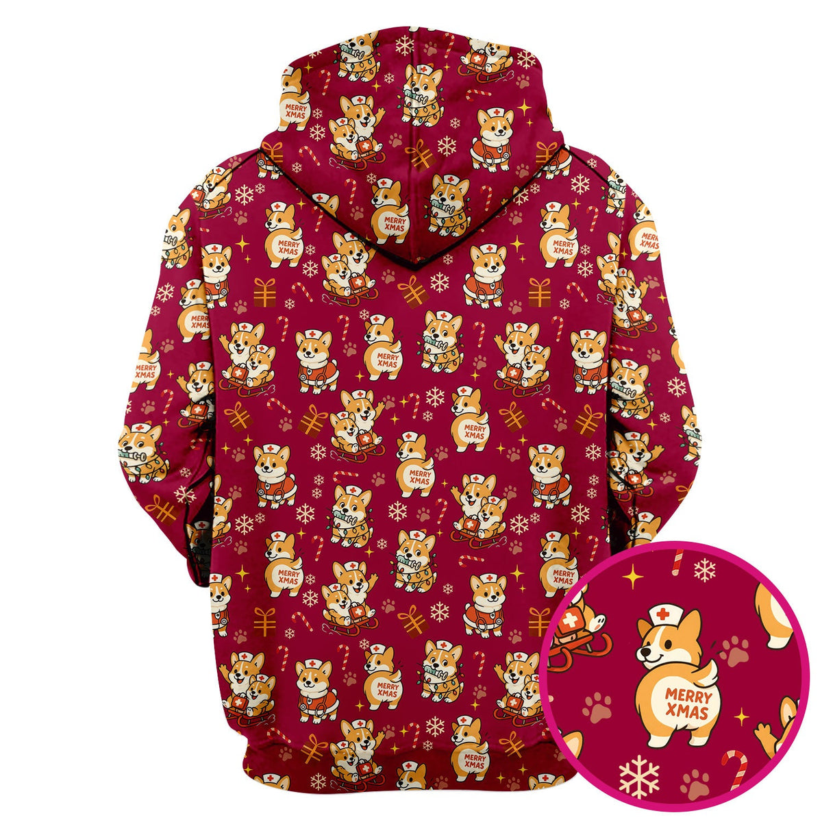 Cute Corgi Dog Scrubs for Christmas - Festive Puppy Pattern Medical Scrub Top - Holiday Christmas Scrubs with Charming Corgi Print
