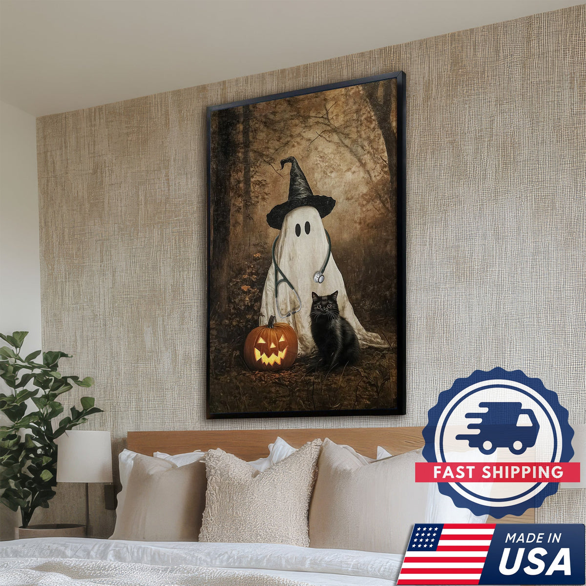Ghost Pumpkin Black Cat Nurse Canvas - Halloween Gift