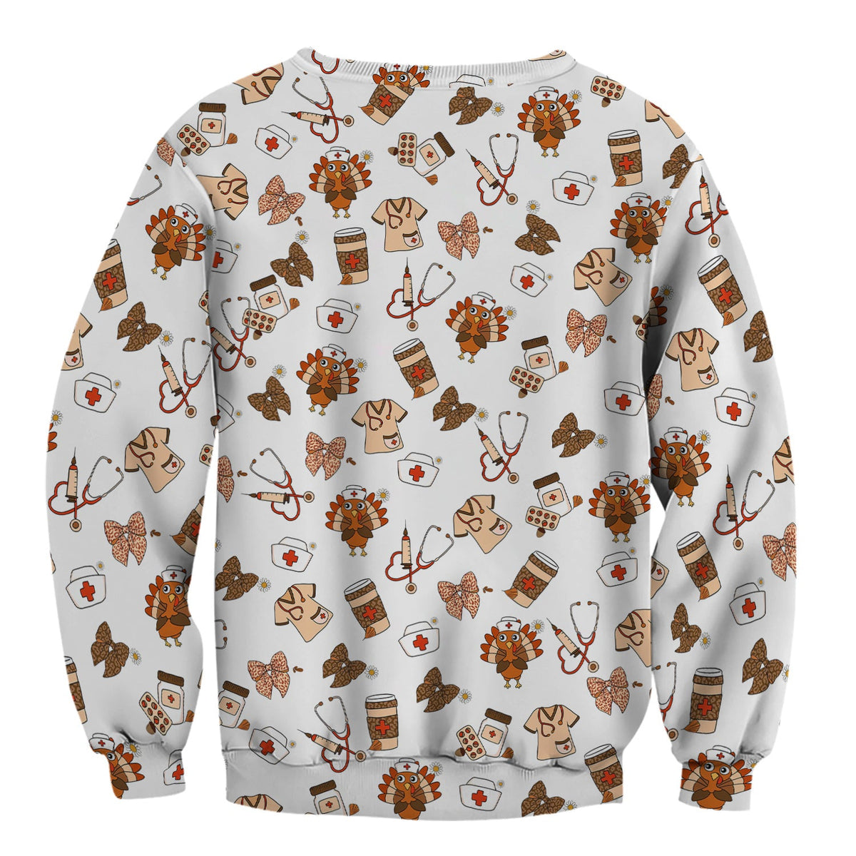 Cute Nurse Fall Season Scrub Top - Thanksgiving Turkey & Stethoscope Medical Design  - Gift for RN LPN CNA