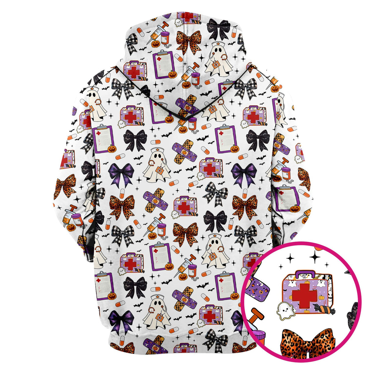 Spooky Ghost Pumpkin Bow Nurse Scrub Top