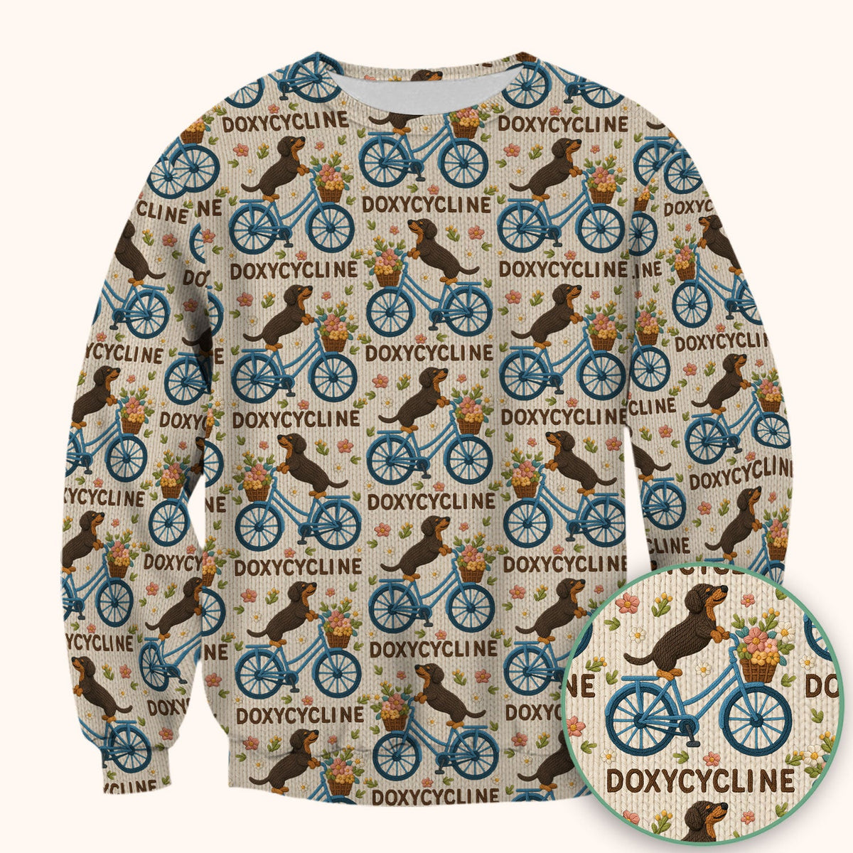Doxycycline Pharmacy Pun Scrub Top - Dachshund on Bicycle Pharmacists Shirt - Veterinary Technicians Gift
