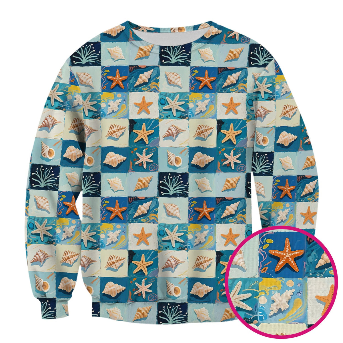 Seashell Starfish Ocean Tile Nurse Scrub Top