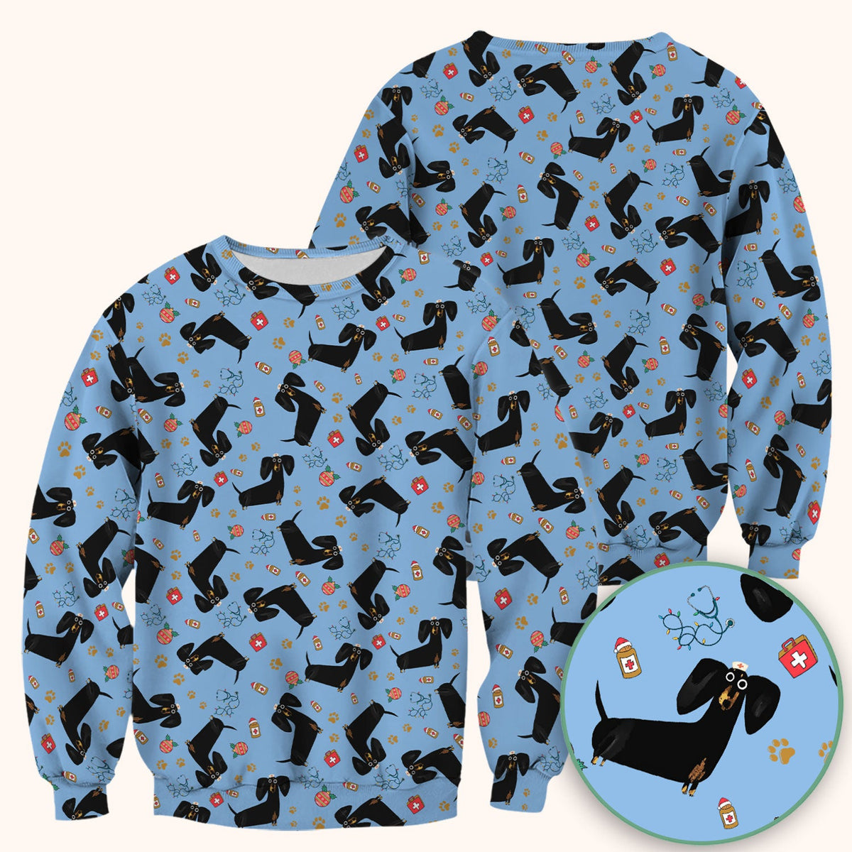 Black Dachshund Nurse Scrub Top - Gift For Dog Lover