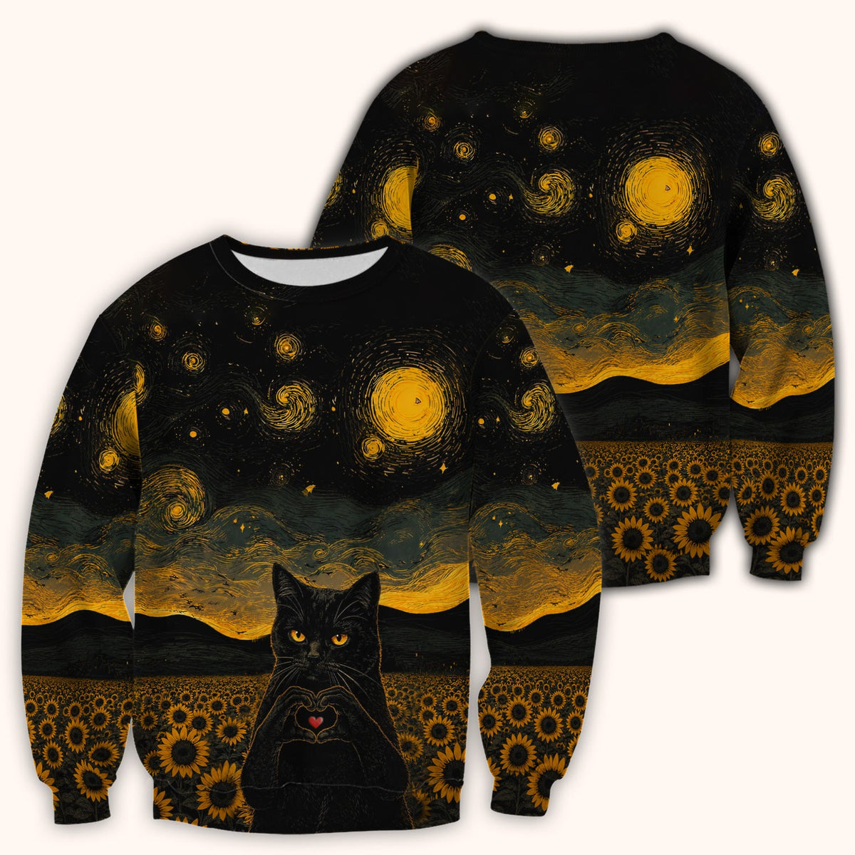 Cute Black Cat Sunflower Night Nurse Scrub Top