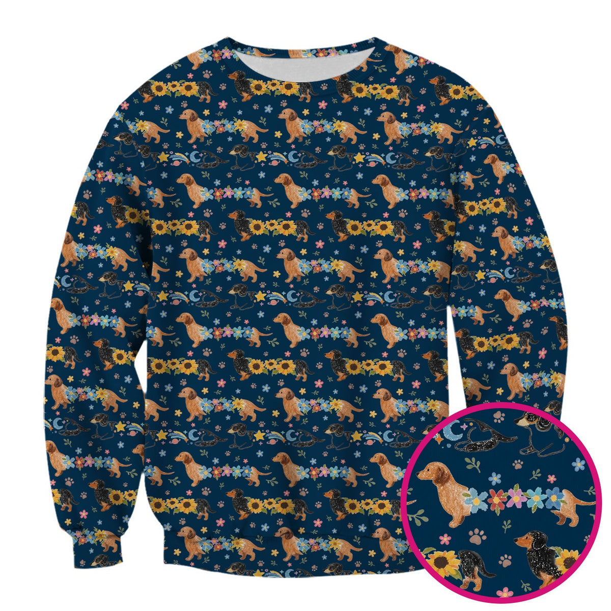 Floral Wiener Dog Nurse Scrub Top