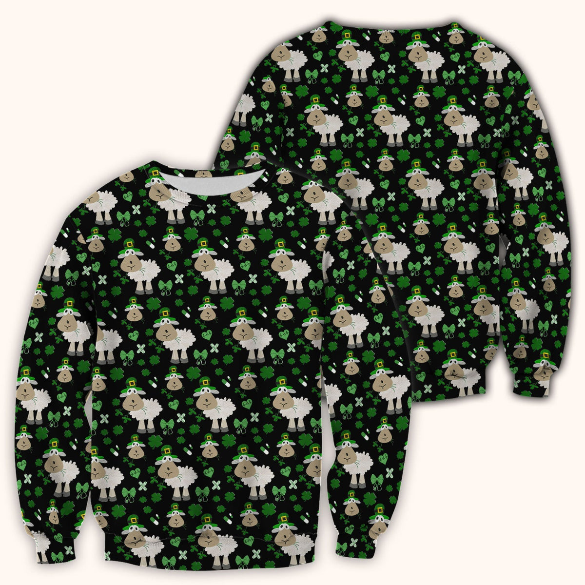 Nurse St. Patrick's Day Scrubs Top, Cute Sheep Shamrock Pattern Nurse Shirt, Breathable Fabrics Nursing Uniform