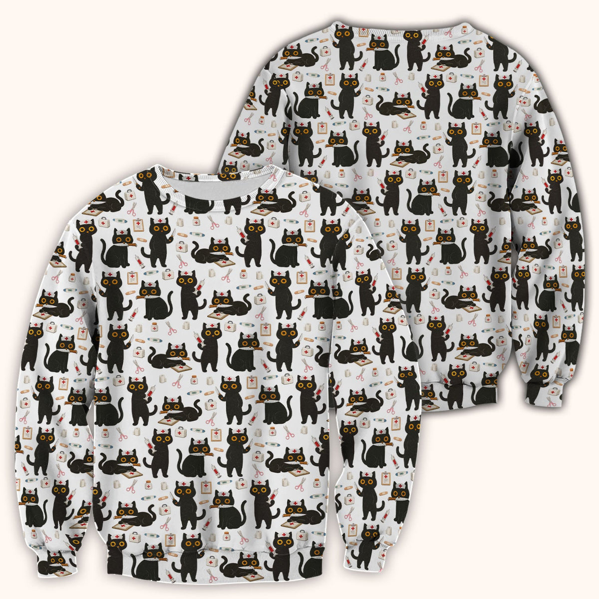 Cute Black Cat Nurse Scrub Top