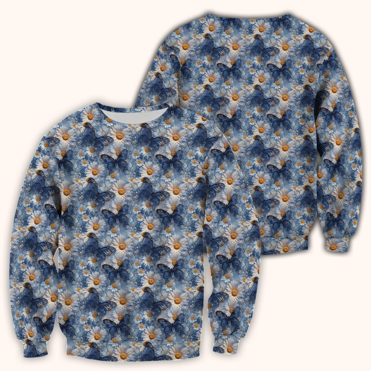 Blue Daisy Butterfly Nurse Scrub Top
