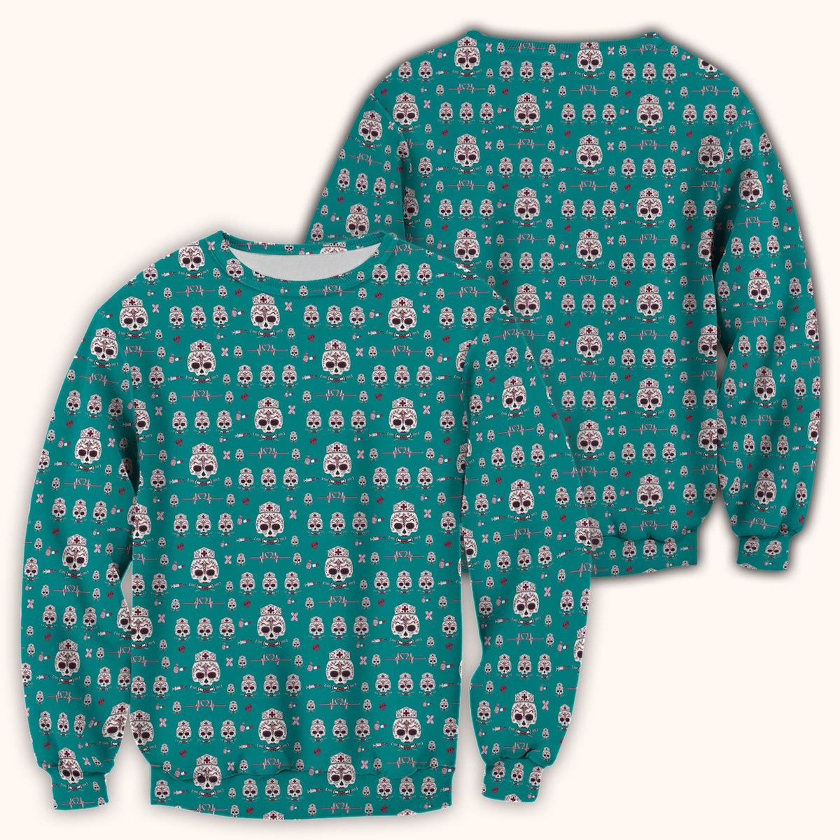 Sugar Skull Scrub Top, Skull Pattern Scrub Shirt, Breathable Fabrics Nursing Uniform