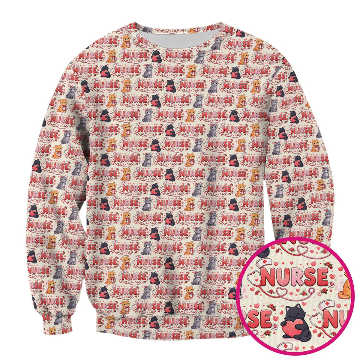 Cat Heart Nurse Scrub Top - Valentines Day Gift
