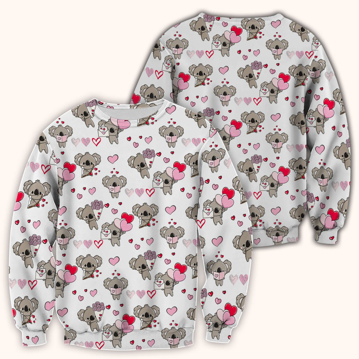 Valentine Koala Holding Flowers Cute Print Scrub Top, Comfortable Scrubs for Nurses