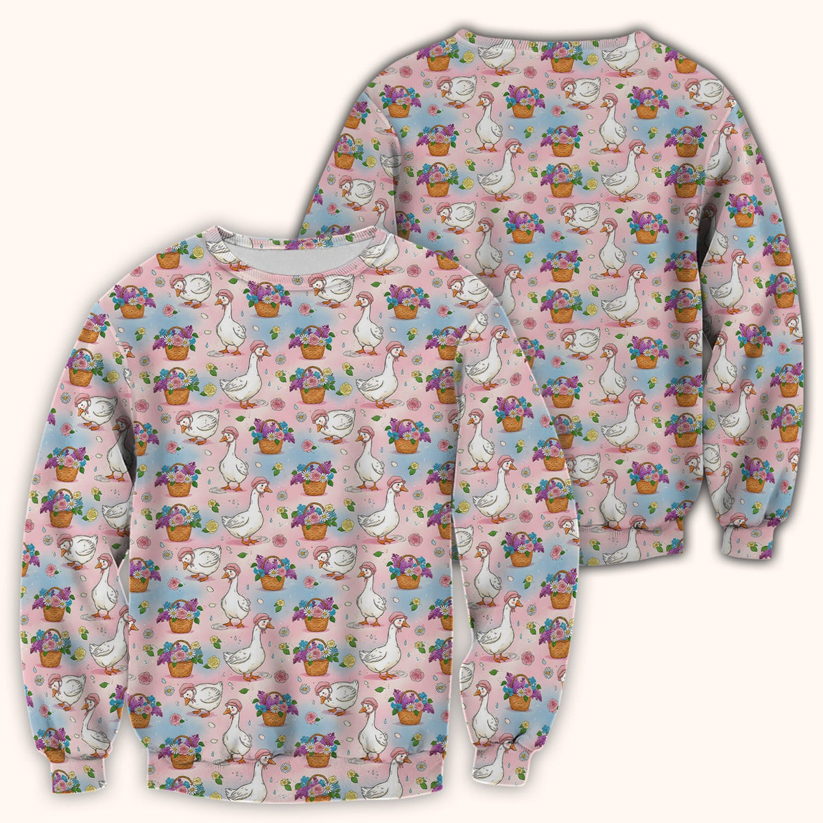 Spring Goose Flower Basket Nurse Scrub Top