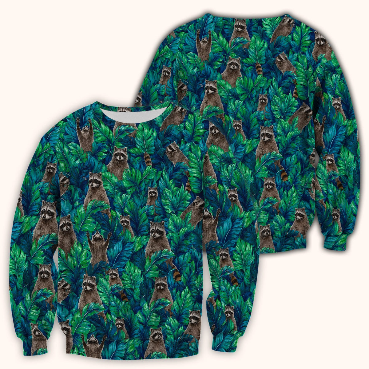 Tropical Raccoon Jungle Leaves Nurse Scrub Top
