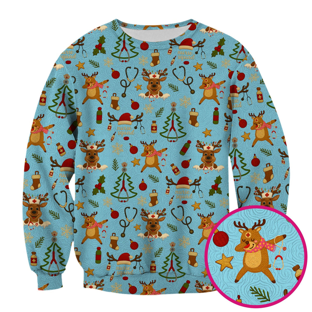 Christmas Reindeer Scrub Top - Cute Holiday Nurse Scrubs with Reindeer Print - Funny Xmas Medical Scrub Shirt Gift for Women CNA RN Doctor