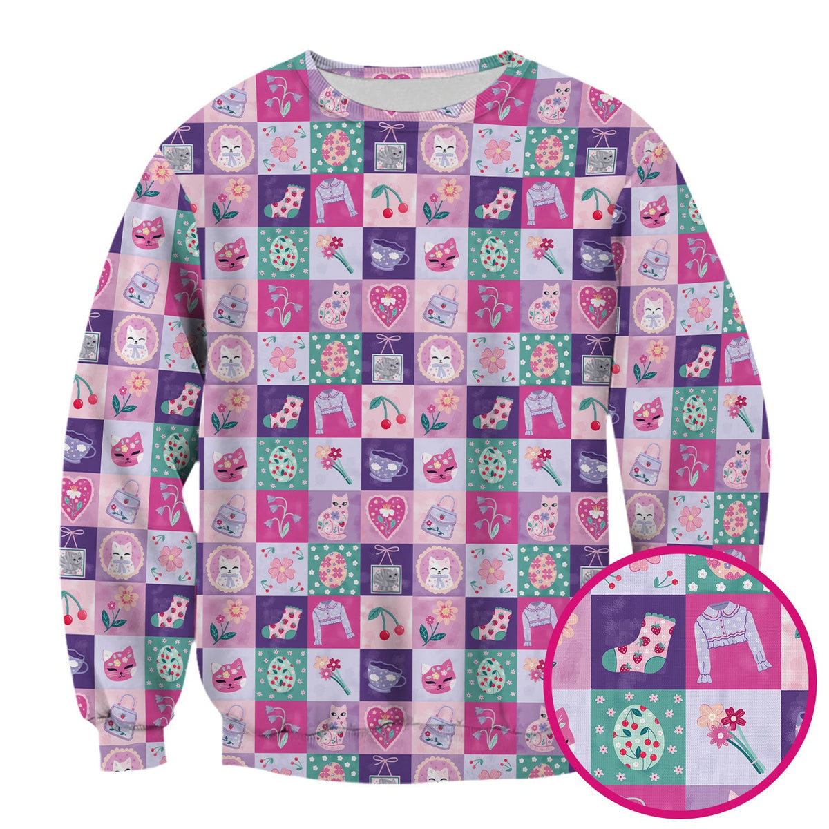 Pastel Cat Patchwork Kawaii Nurse Scrub Top