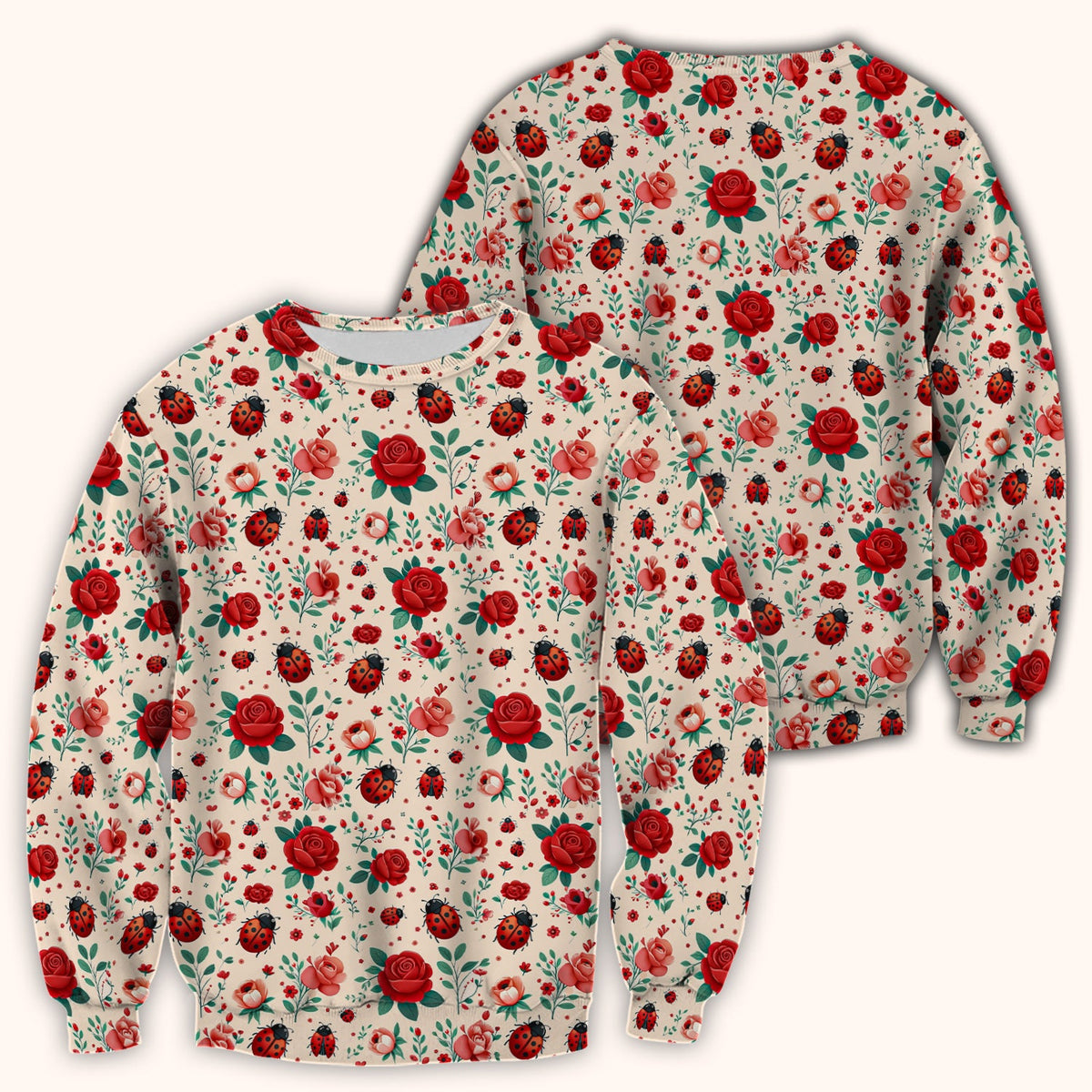 Ladybug Red Rose Floral Nurse Scrub Top