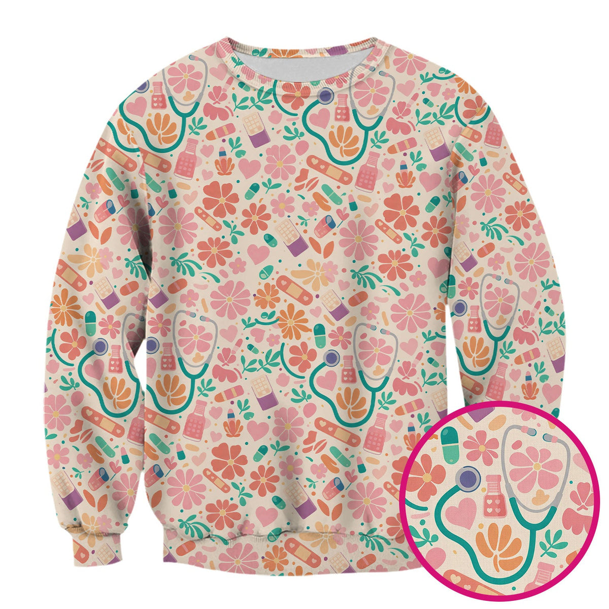 Medical Floral Nurse Scrub Top