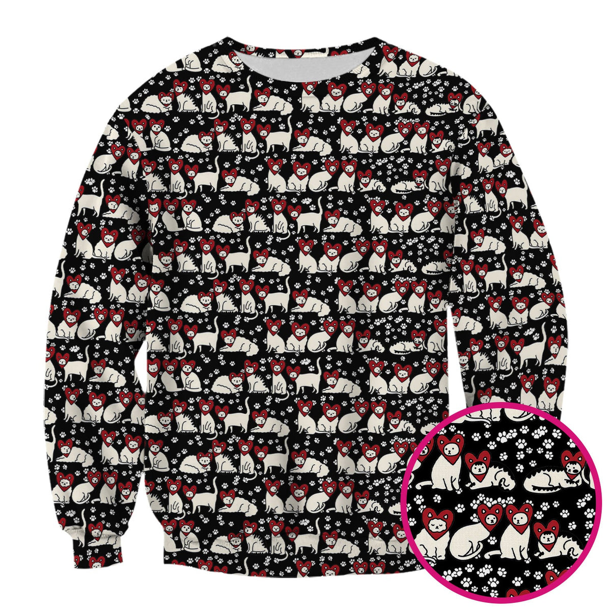 Cute Cat Heart Pattern Scrub Top, Funny Cat Scrub Shirt For Nurses, Breathable Fabrics Nursing Uniform