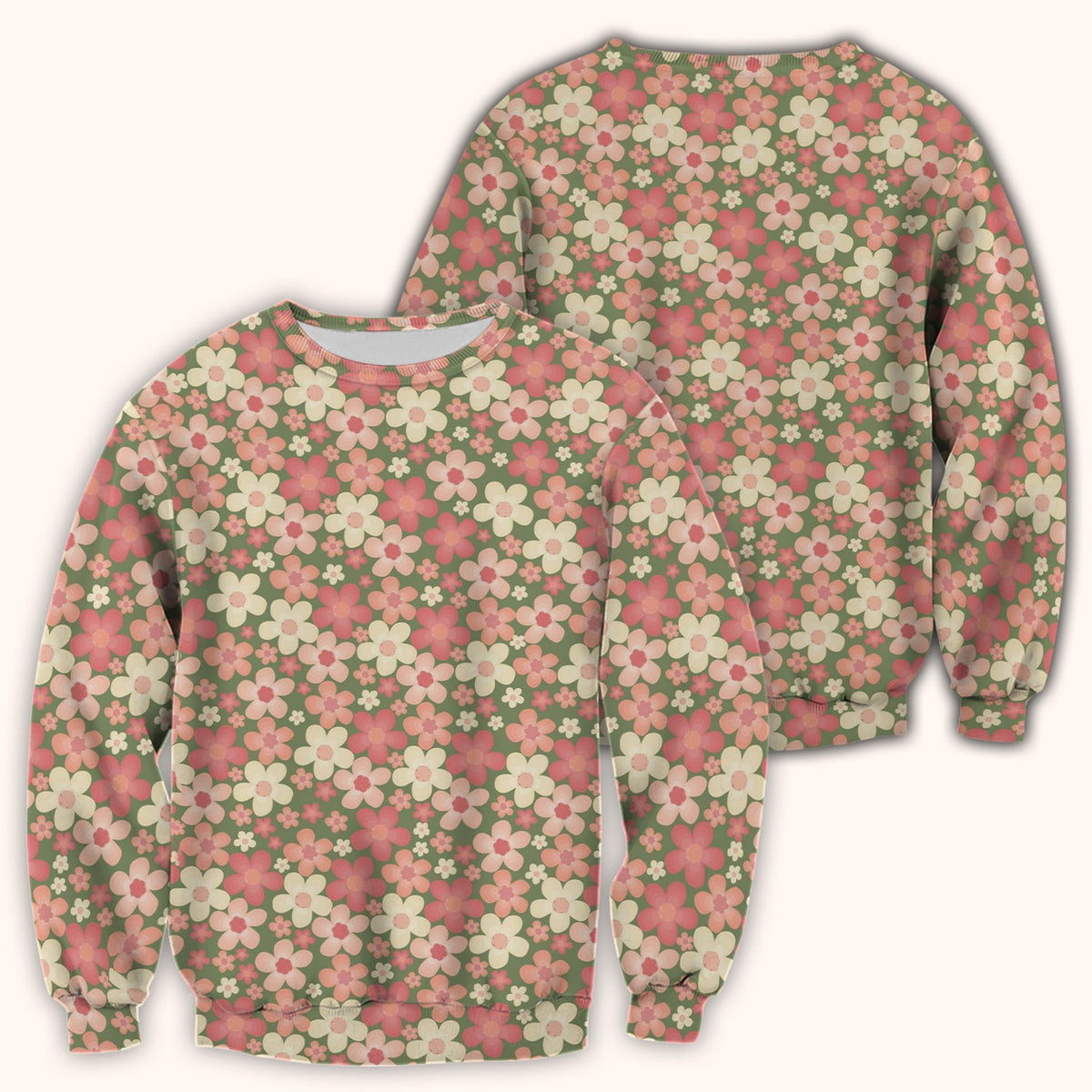 Retro Floral Print Nurse Scrub Top
