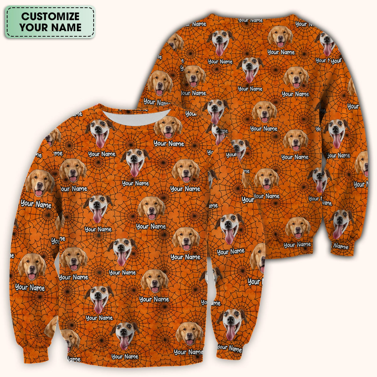 Personalized Halloween Dog Photo Spiderweb Scrub Top