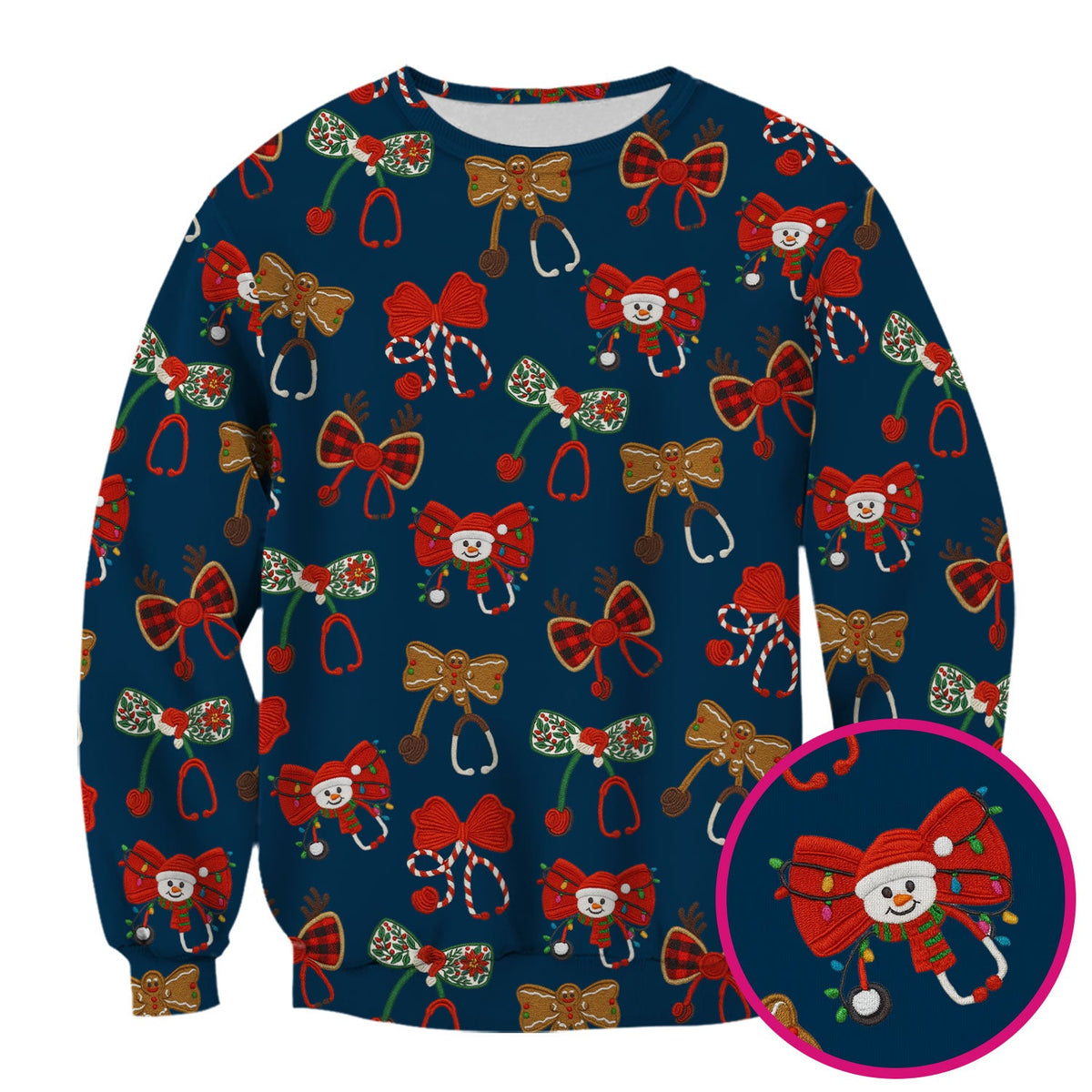 Christmas Stethoscope Bow Nurse Scrub Top