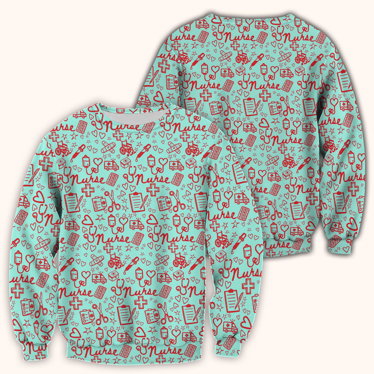 Cute Nurse Heart Medical Pattern Scrub Top, Comfortable Scrubs for Nurses