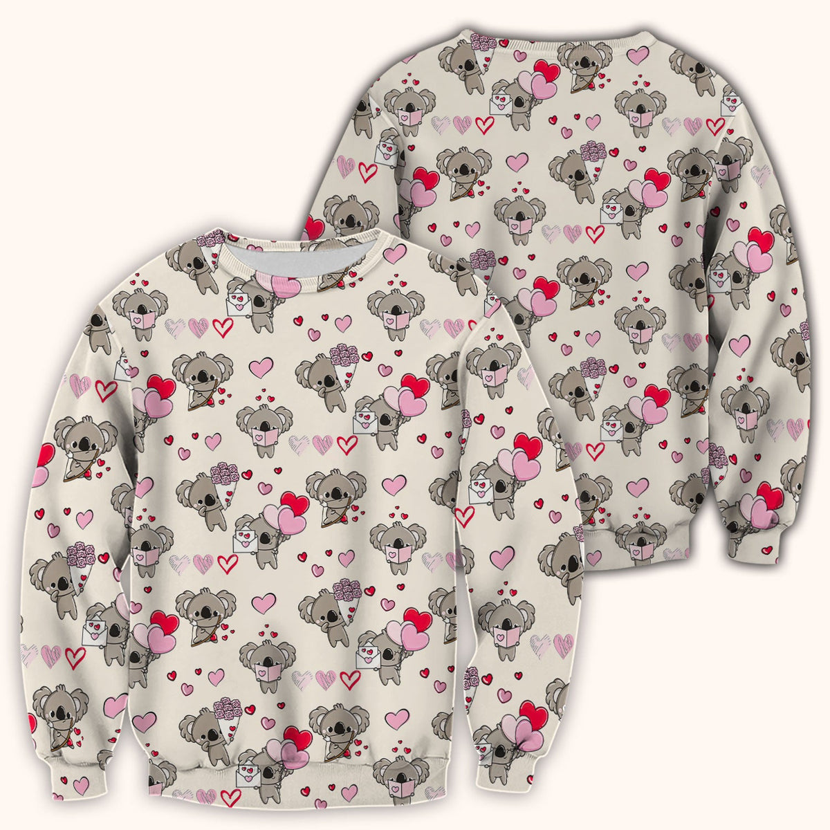 Valentine Koala Holding Flowers Cute Print Scrub Top, Comfortable Scrubs for Nurses