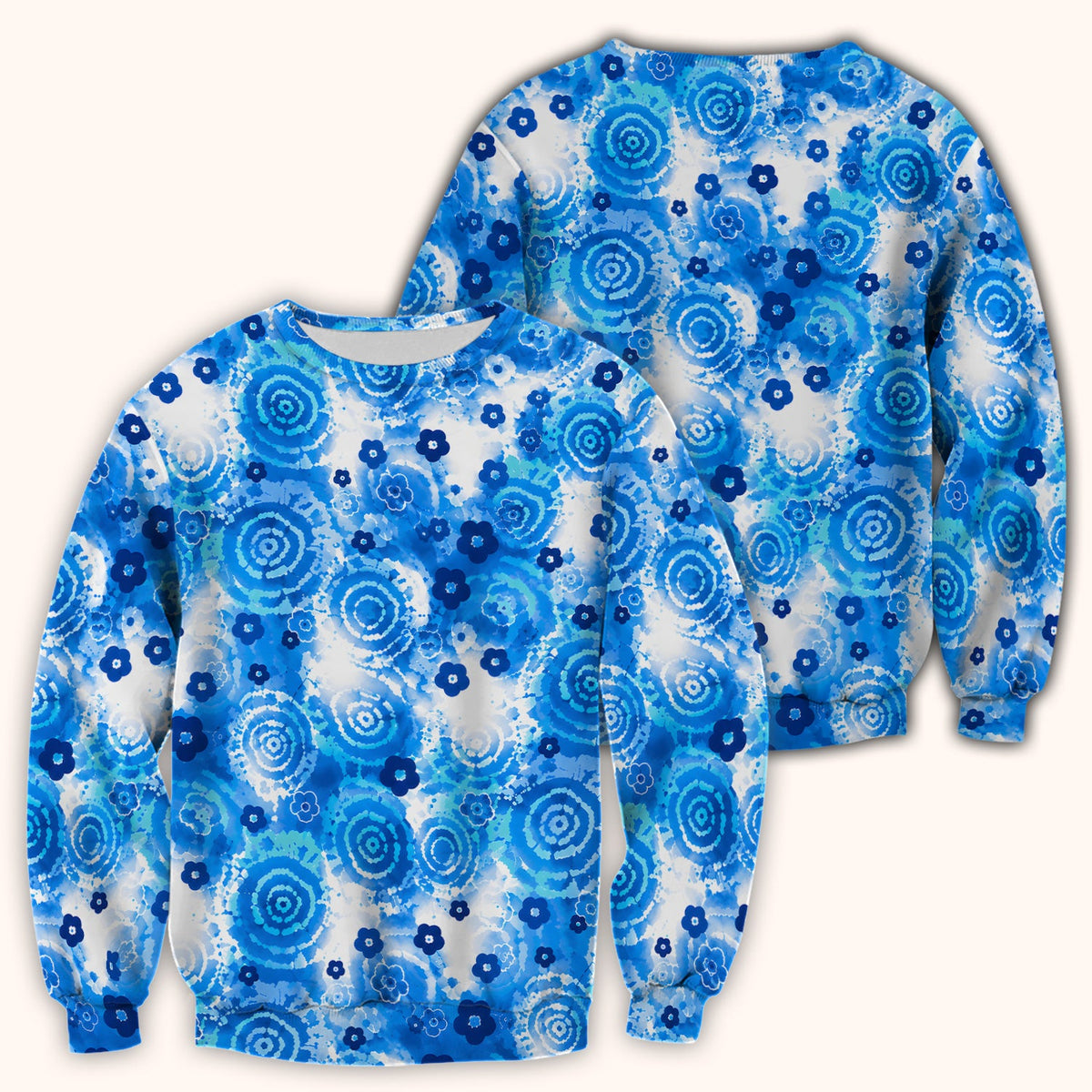 Blue Floral Spiral Nurse Scrub Top