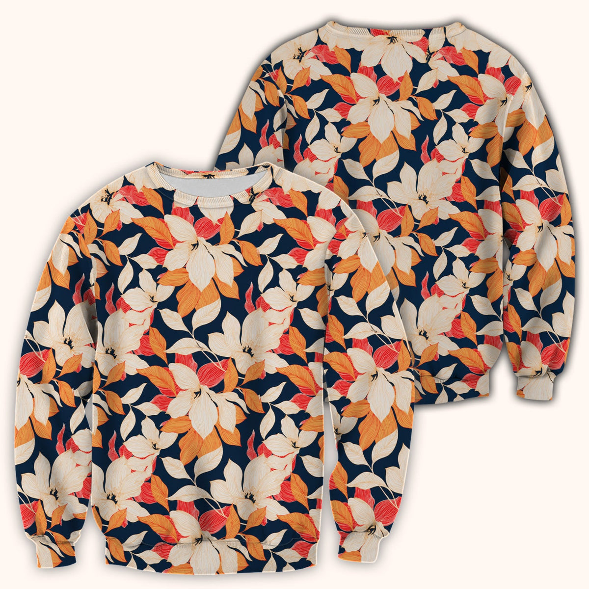 Elegant Ivory Lily Leaves Nurse Scrub Top