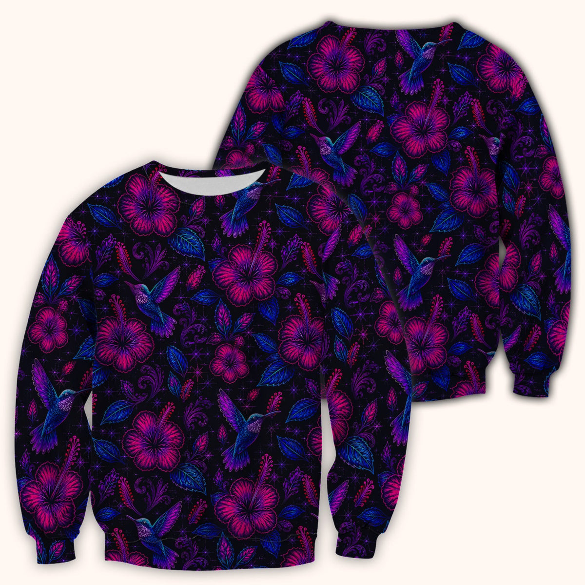 Tropical Hummingbird Hibiscus Floral Nurse Scrub Top