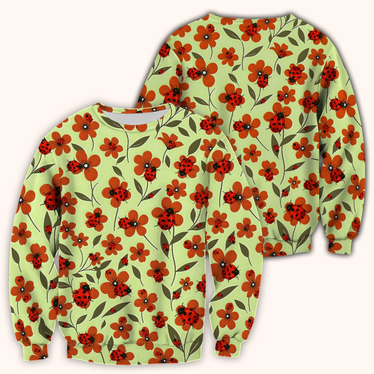 Ladybug Orange Floral Garden Nurse Scrub Top
