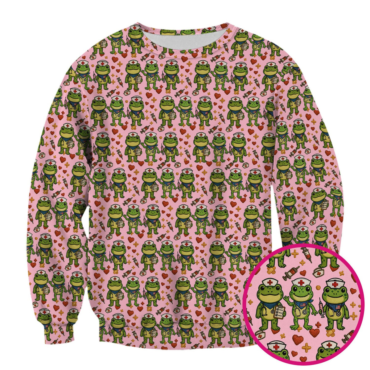 Frog Pattern Scrub Top, Cute Frog Scrub Shirt, Breathable Fabrics Nursing Uniform