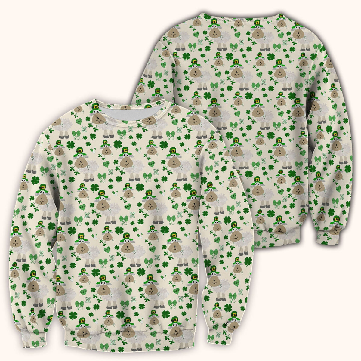 Nurse St. Patrick's Day Scrubs Top, Cute Sheep Shamrock Pattern Nurse Shirt, Breathable Fabrics Nursing Uniform