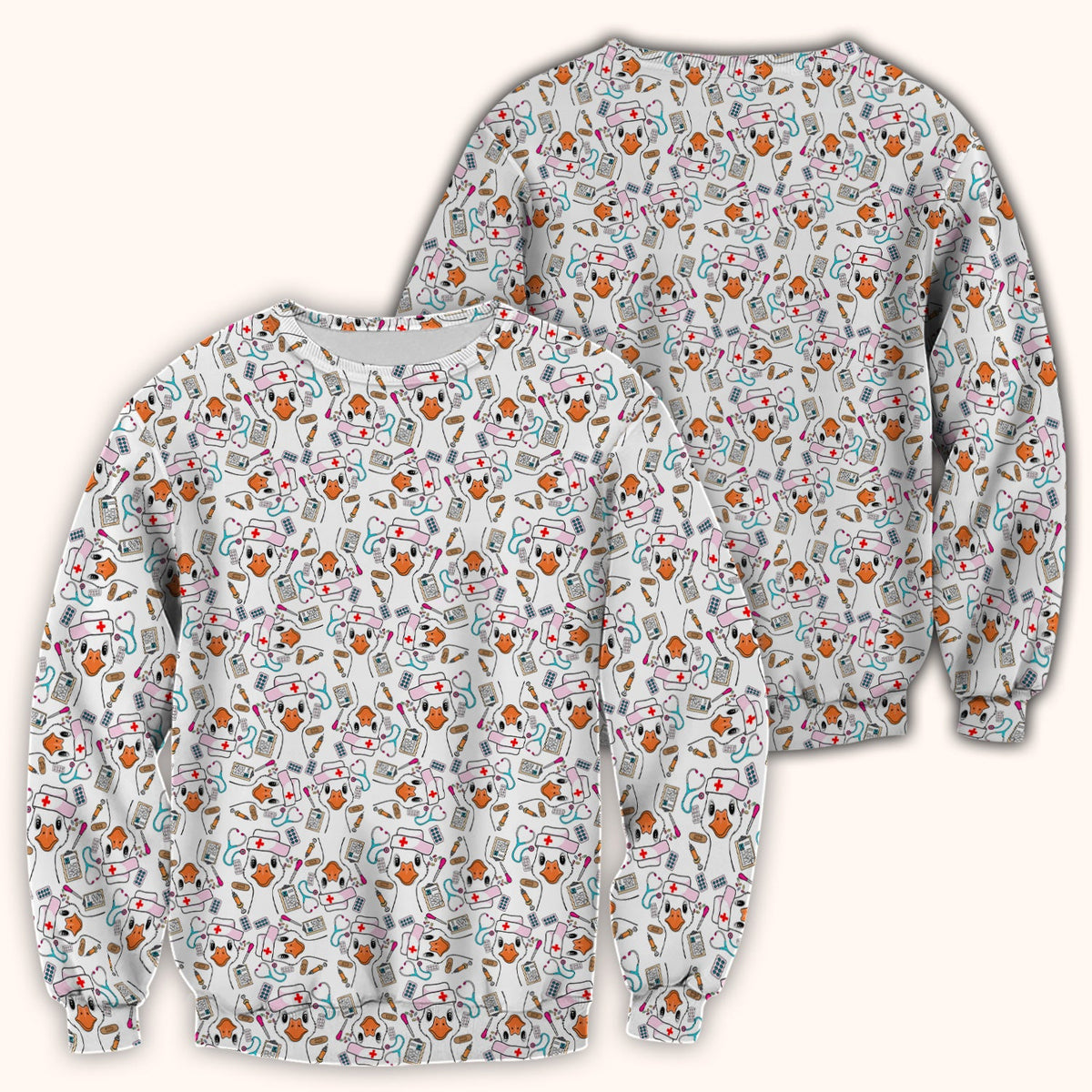 Duck Wearing Hat With Medical Tools Nurse Scrub Top