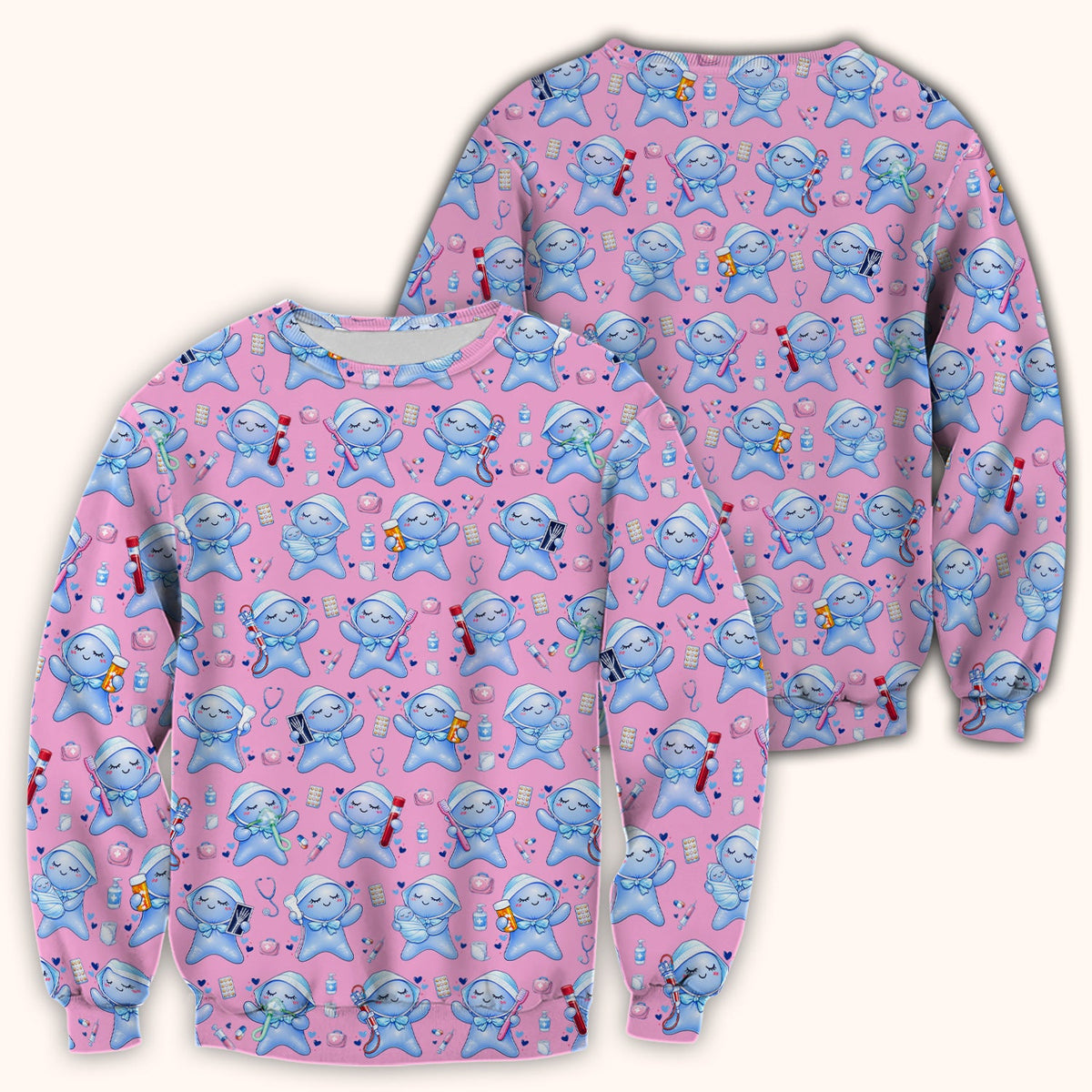 Dental Tooth Character Nurse Scrub Top