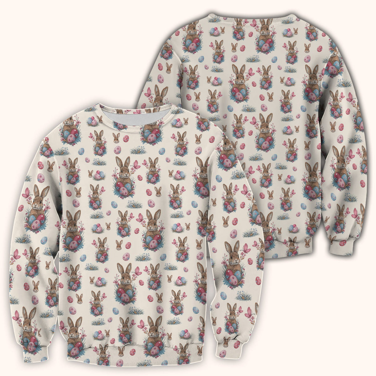 Pastel Easter Bunny Nest Pattern Scrub Top, Comfortable Scrubs for Nurses