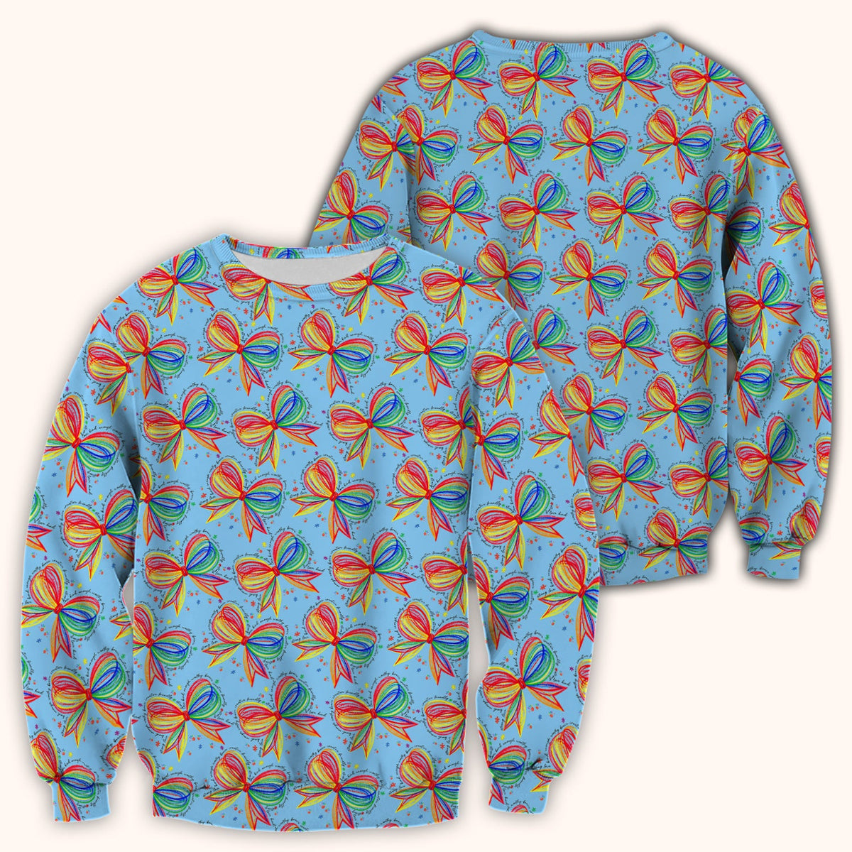 Colorful Rainbow Bow Pattern Scrub Top, Comfortable Scrubs for Nurses