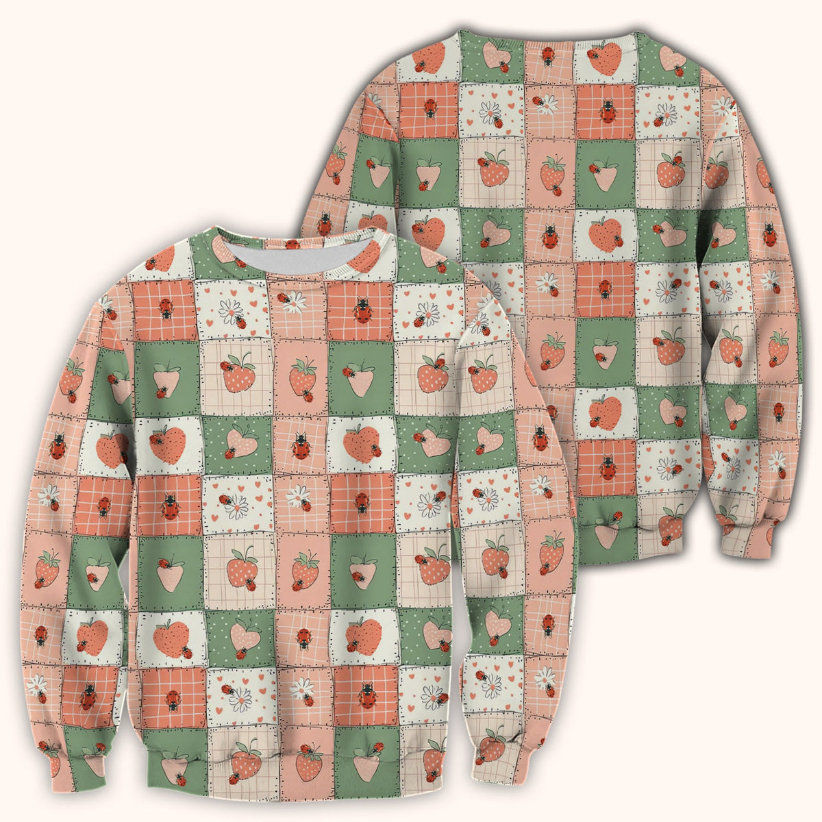 Strawberry Ladybug Patchwork Nurse Scrub Top