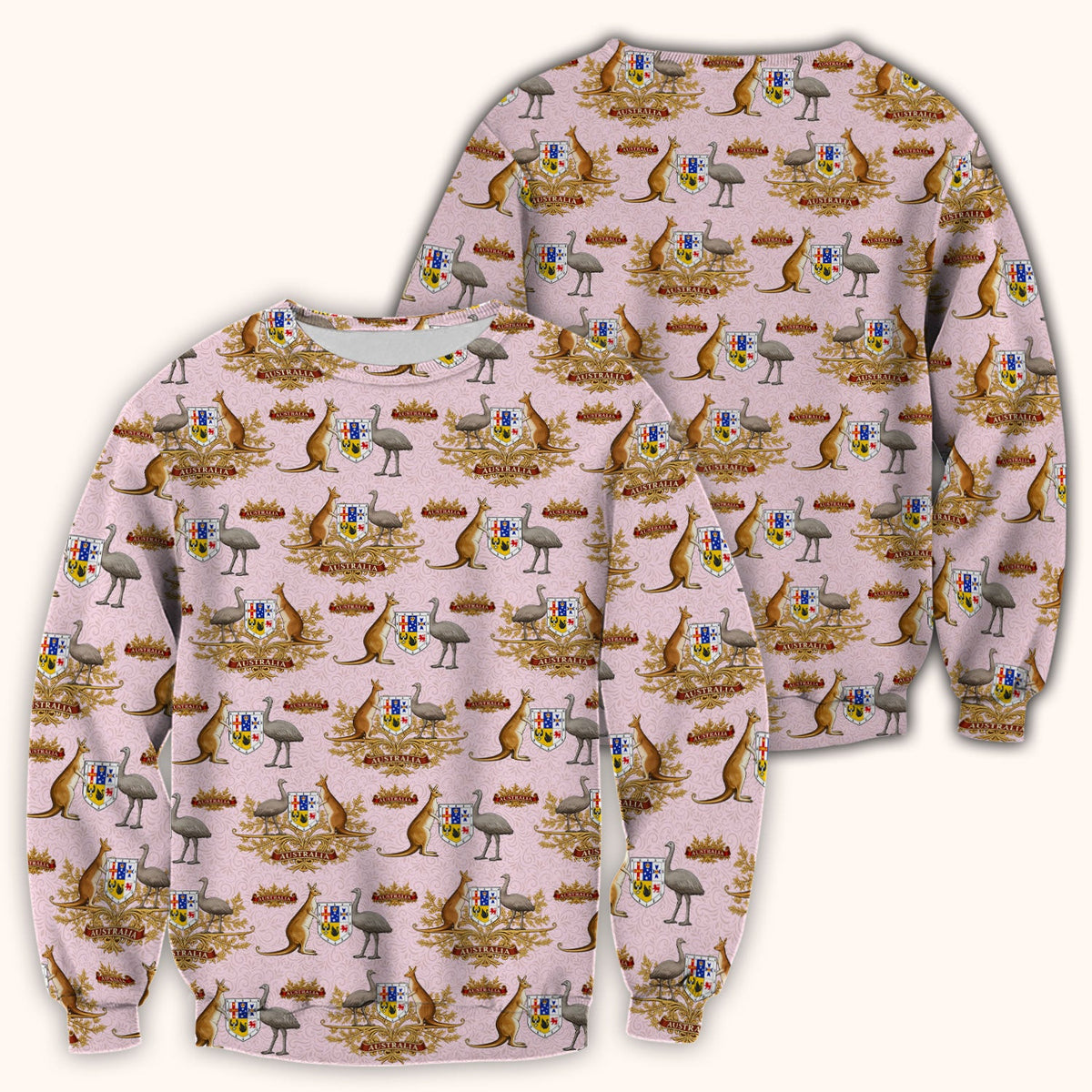 Australian Kangaroo Emu Crest Pattern Scrub Top, Comfortable Scrubs for Nurses