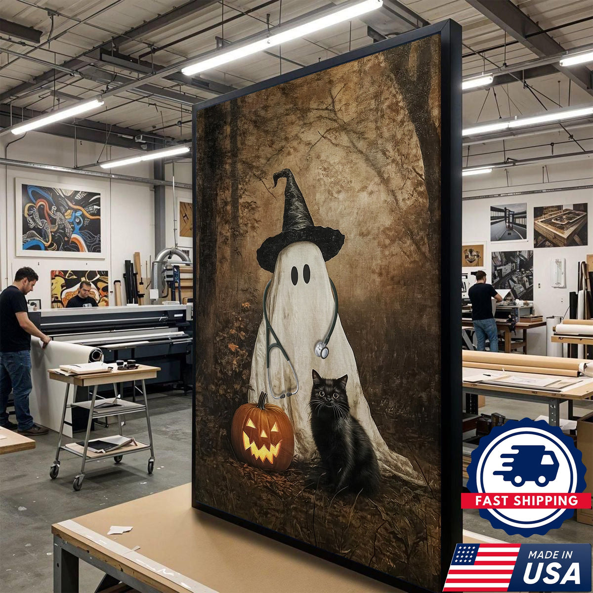 Ghost Pumpkin Black Cat Nurse Canvas - Halloween Gift
