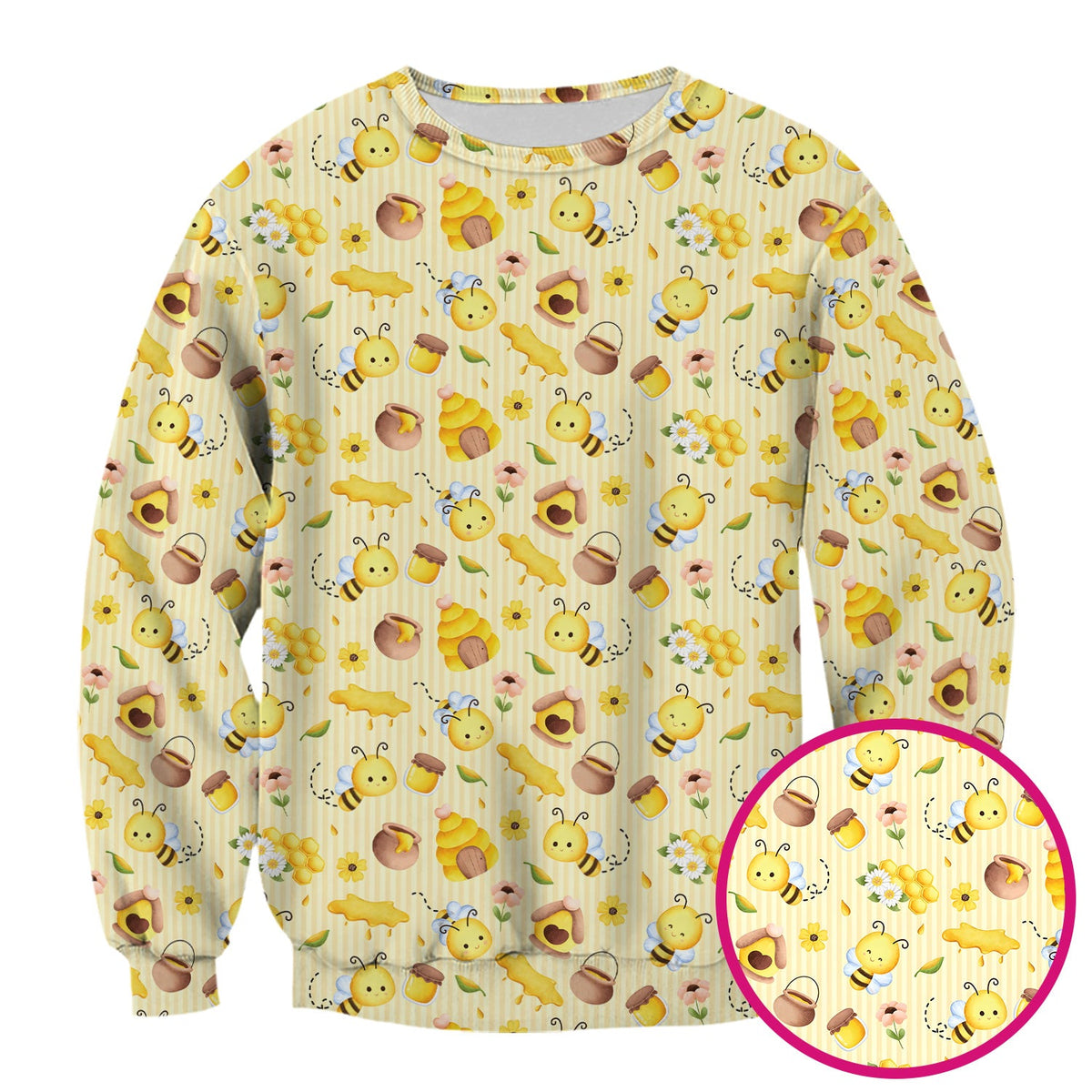 Cute Bee Honey Flower Stripe Nurse Scrub Top