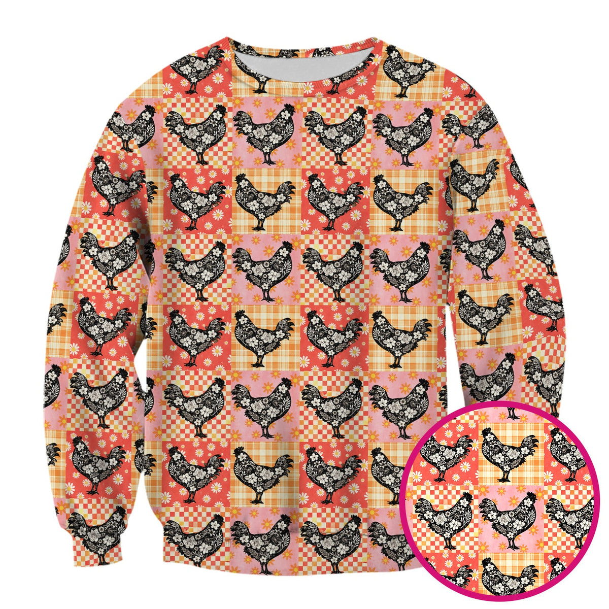 Floral Chicken Patchwork Nurse Scrub Top