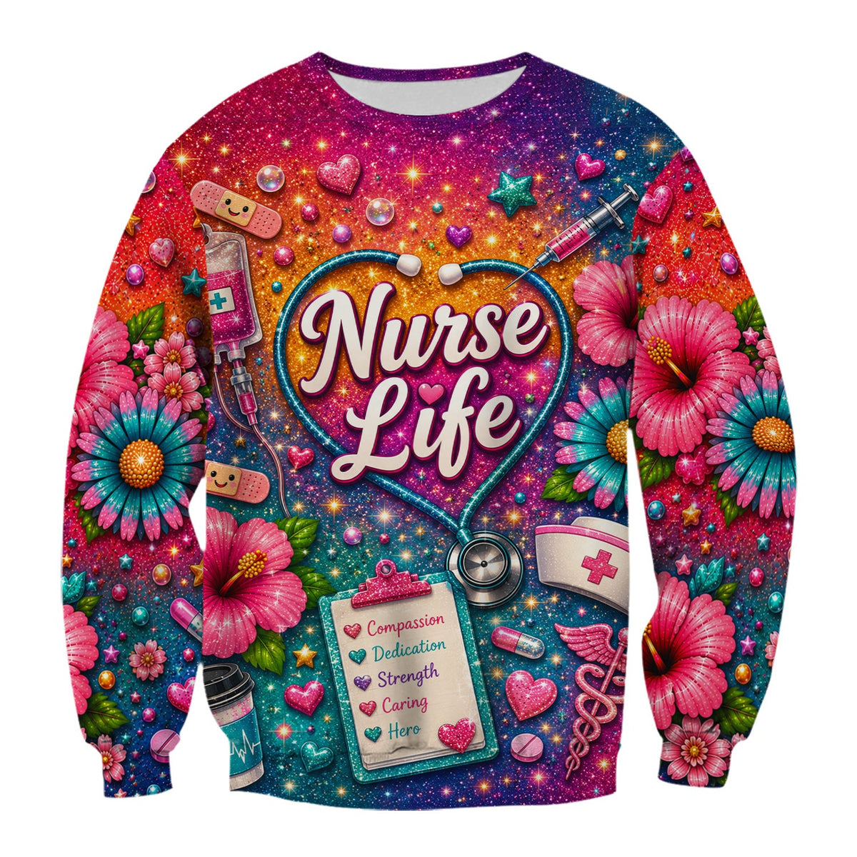 Colorful Nurse Life Heart Scrub Top