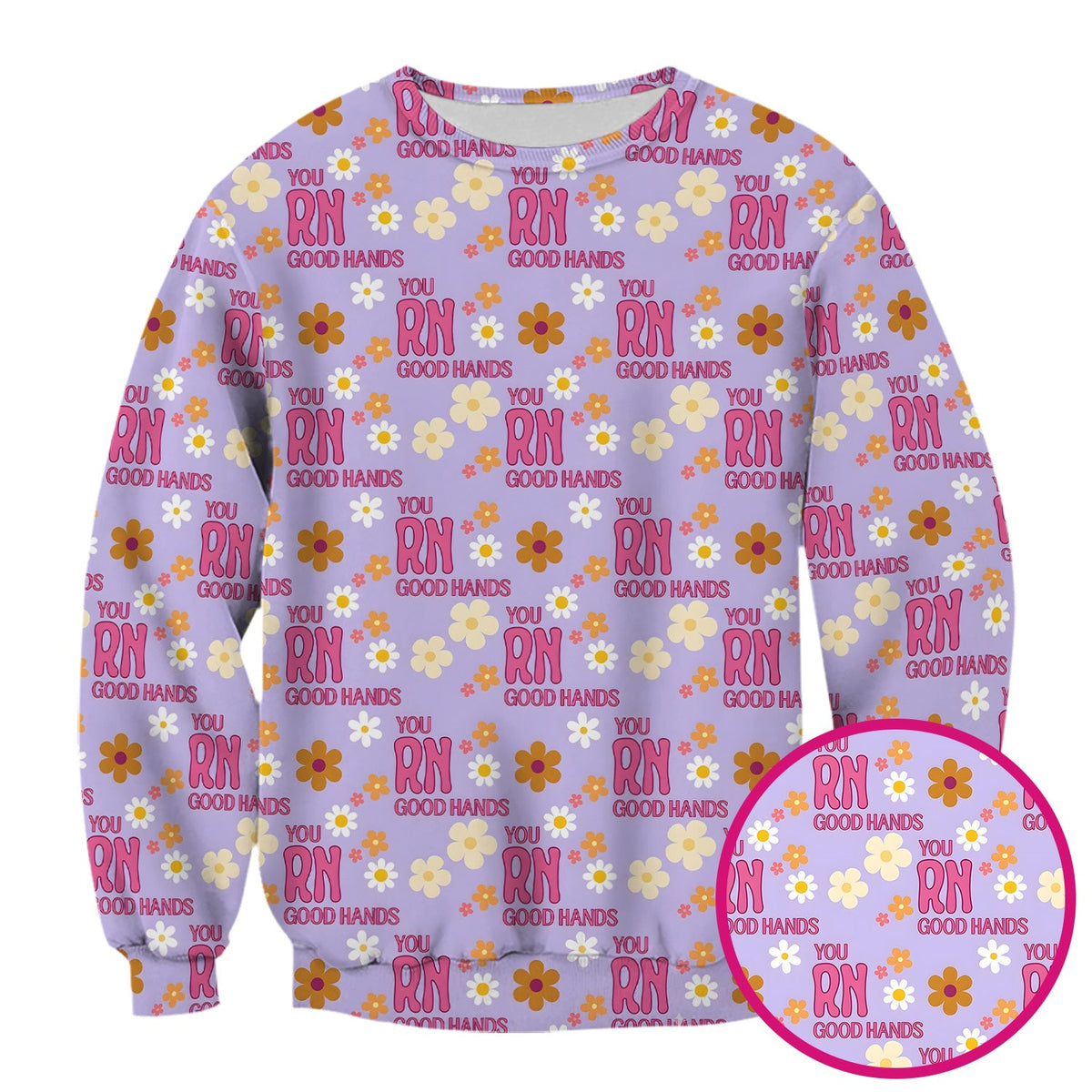 You RN Good Hands Floral Daisy Nurse Scrub Top