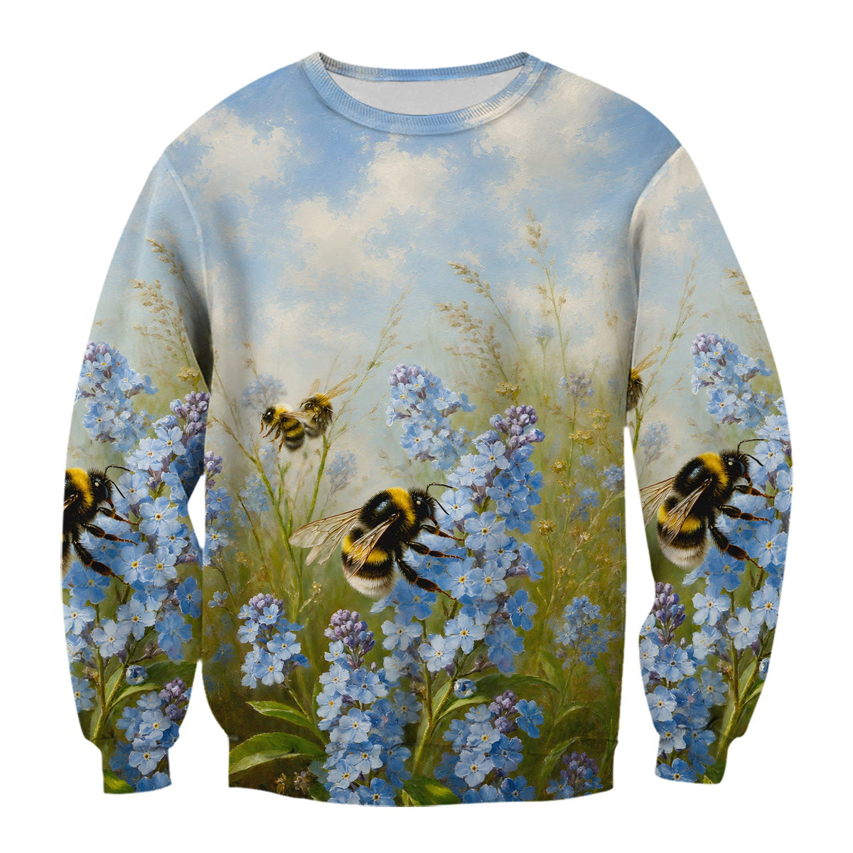 Whimsical Bumblebee Blue Blossom Nurse Scrub Top