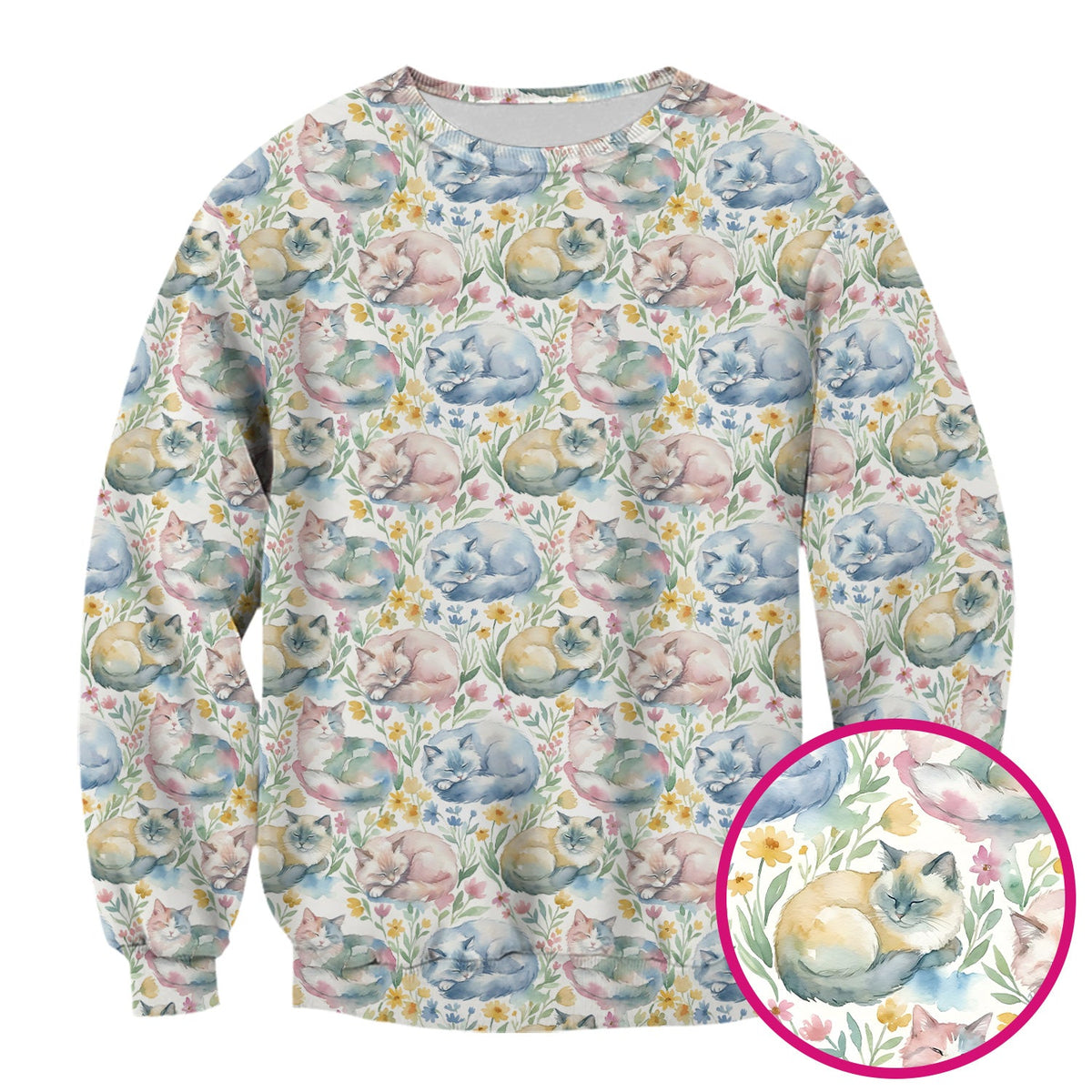Dreamy Sleeping Cat Floral Nurse Scrub Top
